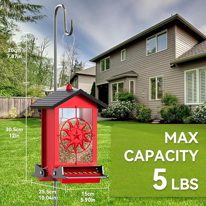 Squirrel Proof Bird Feeders for Outdoors, 5LBS Large Capacity Metal Wild Bird Feeder with Bilateral Weight-Activated Perches, Anti Squirrel Bird Feeders for Outside Finch, Cardinal, Blue Jay