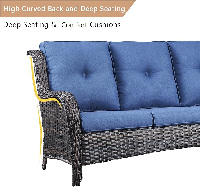 HUMMUH Outdoor Patio Furniture 7 Pieces Furniture Set Wicker Outdoor Sectional Couch with Patio Swivel Glider Chairs,Coffee Side Table,Ottomans for Patio