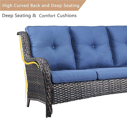 HUMMUH Patio Furniture with Fire Pit 4-Piece Wicker Outdoor Sectional Couch with Swivel Rocking Chairs, Propane Fire Pit Conversation Set for Garden, Backyard, Deck