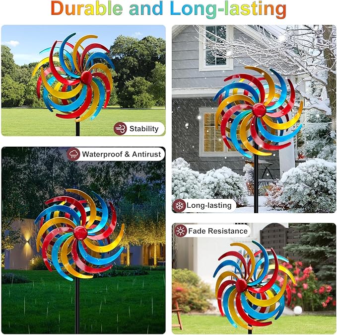 Wind Spinners Outdoor,Kinetic Wind Sculptures & Spinners, 63" Double-Side Metal Wind Spinner for Yard and Garden, Lawn Art Decorations Colorful