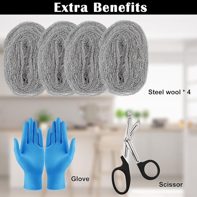 Steel Wool Mice Control 4'' * 42' Total Rodent Control Fill Fabric, Steel Wool Pads Mouse Traps Blocker, Mouse Hole Filler Keep Mice Away from Holes Wall Cracks Gaps(4 Rolls)