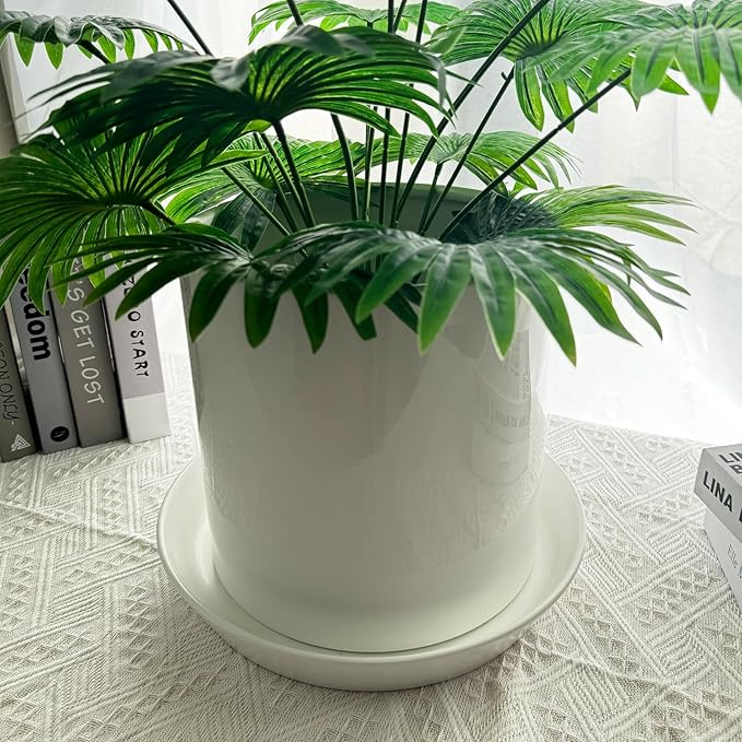 2 Pack 8 Inch Flower Pot Saucers - 9 Inch (8.7 Inch) Ceramic Plant Saucer for Outdoors & Indoors - Glazed Ceramic Plant Pot Trays for Water Drainage - Durable & Stylish Round Plant Tray