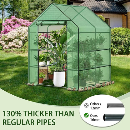 Greenhouse, 56 x 56 x 76'' Heavy Duty Greenhouses for Outdoors, Green House with Roll-Up Door Thicken PE Cover, Portable Walk-in Green Houses for Outside with 3 Tier 8 Shelves