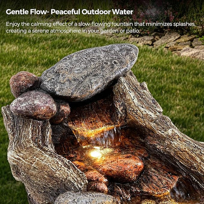 60" Long Cascading Outdoor Rock Water Fountain, 5-Tier Tranquil River Waterfall, Realistic Rock Design, Serene Flowing Water Sound for Outdoor Garden, Patio, Landscaping, Home Decor