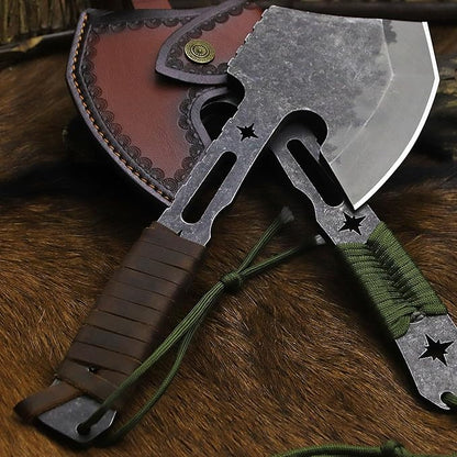 BA-KOR 12.2-inch DC53 Steel 10mm Thick Multi-Functional Survival Axe for Camping, EDC Tool, Jungle Logging Axe + Axe Sheath (5.9in) Cerium igniter