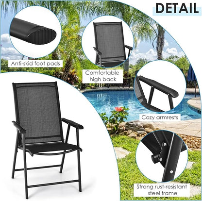 S AFSTAR Patio Chairs Set of 2, Outdoor Foldable Sling Chairs with Armrests, Folding Outdoor Chairs for Lawn Garden Backyard Poolside Porch (Black)