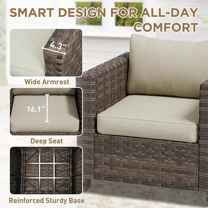 COOS BAY Lanai Chic Outdoor Chair Set of 4, Deep Seating Patio Chairs, Modern Outdoor Armchairs, 4 Pieces, Brown/Beige