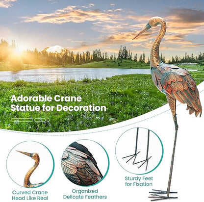 Giantex Crane Garden Statues Set of 2, Standing Metal Crane Sculptures Bird Ornament Yard Decorations for Lawn Backyard Porch Patio Outdoor Decor, with 4 U-Shaped Stakes (Crane)