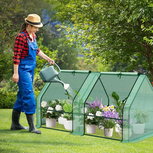 Aoodor 6 x 3 x 3 ft Mini Greenhouse with 2 Zipper Doors, Water-Resistant, UV-Protected for Flowers, Vegetables, and Herbs, Includes 2 Covers
