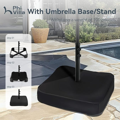 PHI VILLA 15ft Large Patio Umbrellas with Base Included, Outdoor Double-Sided Rectangle Big Market Umbrella with Stand, Outside Umbrellas for Poolside Lawn Backyard, Beige
