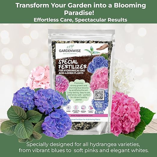 Slow Release Hydrangea Fertilizer with Iron & Sulfur – Indoor & Outdoor Soil Acidifier for Miracle Growth (4 qt)