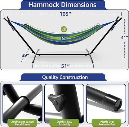 Sorbus 2-Person Hammock with Stand – 60" Cotton Blend Bed, Heavy Duty 450lbs Capacity, Portable with Carrying Case – for Garden, Patio, Outdoor, Camping, Gifts – Washable