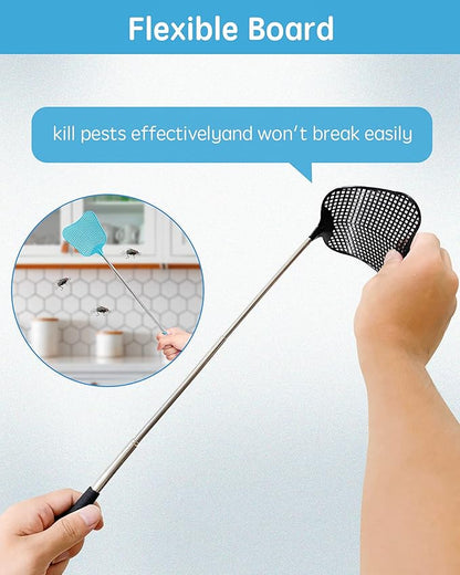 Fly Swatter Heavy Duty Set, with Durable Telescopic Stainless Steel Extendable Handles, for Home, Classroom and Office, 2Pcs, 2 Colors