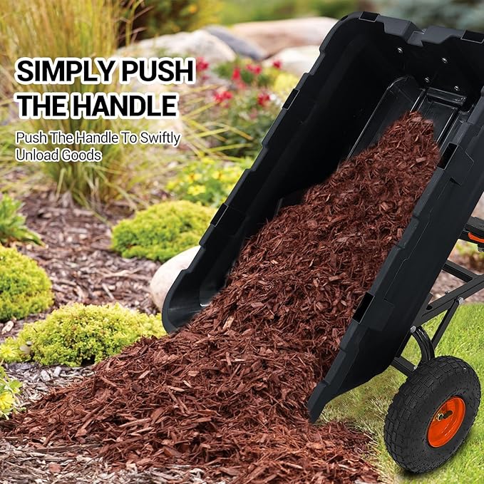 800 Lbs Garden Dump Carts, Heavy Duty Yard Cart, 4 Wheel Wheelbarrow with 10in Tires, Steel Frame and Quick Release System for Plants, Soil, Sand, in Courtyard, Beach, Farm(Black)