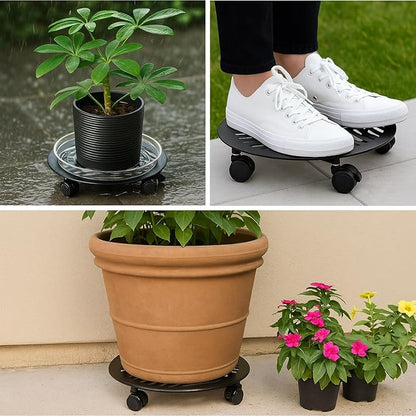 2 Packs Large Metal Plant Caddy with PU Wheels 13.6" Heavy-duty Wrought Iron Rolling Plant Stands Indoor Outdoor Wheeled Plant Dolly Planter Mover Rollers Plant, Leaf Style