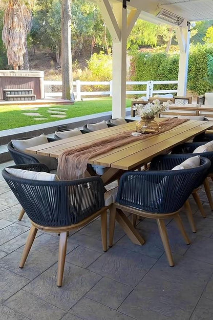 PURPLE LEAF 11 Pieces Patio Dining Set Wicker Outdoor Furniture Rectangular Table and Chairs Set for Garden Deck Teak-Finish Aluminum Frame Backyard Kitchen Set, Cushions and Pillows Included