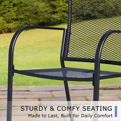 Outdoor Metal Patio Chairs Set of 8, Stackable Iron Mesh Dining Chairs with Armrests, All-Weather Bistro Chairs for Garden, Backyard, Porch, or Balcony