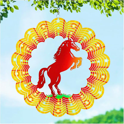 Horse Wind Spinners Horse Gifts for Women/Girls/Men 12 inch 3D Stainless Steel Hanging Wind Spinner Metal Wind Catchers Kinetic Sculpture for Indoor/Outdoor Decor, Yard Art, Garden Decorations