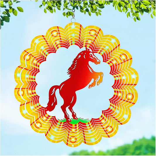 Horse Wind Spinners Horse Gifts for Women/Girls/Men 12 inch 3D Stainless Steel Hanging Wind Spinner Metal Wind Catchers Kinetic Sculpture for Indoor/Outdoor Decor, Yard Art, Garden Decorations