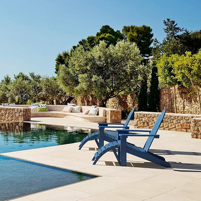 LUE BONA HDPS Adirondack Chairs Set of 8, Fire Pit Outdoor Chair Weather Resistant with Cup Holder, Modern Plastic Chair Plastic for Patio, Deck, Proch, 350LBS, Navy Blue