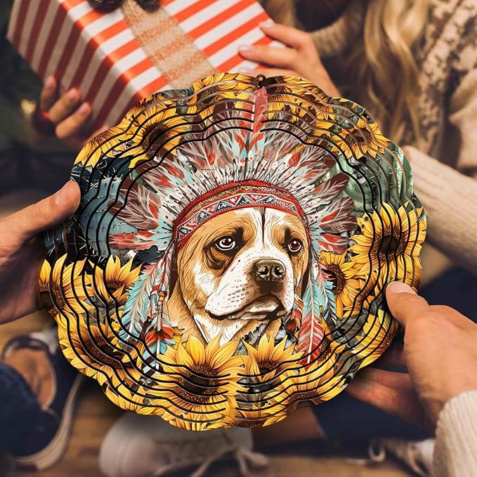 Native American Dog Wind Spinner, Native American Dog Wind Spinner Hanging for Yard and Garden, Unique Gift Wind Spinner, 3D Hanging Wind Spinner Outdoor