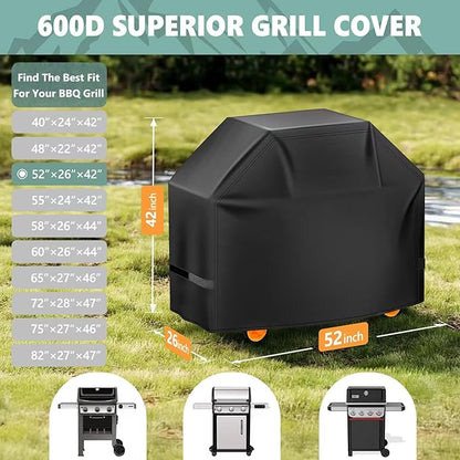 Grill Cover 52 Inch - 600D BBQ Cover for Weber Spirit 300 & Spirit 400 Series Grills - Outdoor Barbecue Covers Waterproof Heavy Duty for Weber Spirit E310, E315, E325, E330, E-425 and E-435