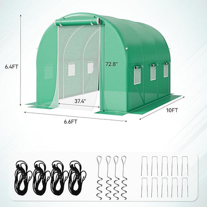 YITAHOME 10'x6.5'x6.5' Greenhouses Large Walk-in Green House Heavy Duty Tunnel Green Houses Outdoor Portable Plant Gardening Upgraded Galvanized Steel Frame Zipper Doors 5 Crossbars Garden