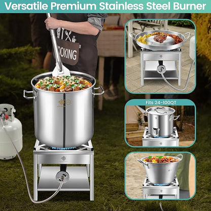 64QT Seafood Boil Pot w/200,000BTU Propane Burner Set, Stainless Steel Basket for Outdoor Deep Fryer, Large Cooking Pot for Turkey Fryer, Crawfish, Crab, Shrimp, Lobster Boiling Stock Pot