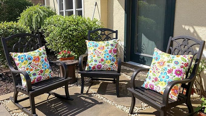 RSH DECOR: Square Throw Pillows Set of 4 | 17” x 17” | All-Weather Spun Fabric | Water and Fade-Resistant | Outdoor Accent Pillows for Patio Furniture | Gregoire Fresco - Made in USA