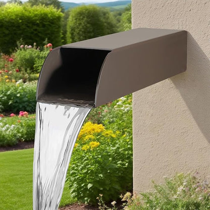 4x3 Inch Stainless Steel 316 Waterfall Spout for Pools Ponds Water Walls - Outdoor Fountain Spillway with Straight Flow Design & Built-in Lip (Brown)