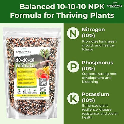 10-10-10 Plant Fertilizer Slow Release - 10 10 10 All Purpose Granular Garden Fertilizer for Vegetables, Tomato, Arborvitae, Shrubs, Rose, Flowers, Fruit, Fig Trees (2 QUARTS)
