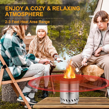 9.7 x 7.1 Inch Tabletop Fire Pit by AmazStove, Low Smoke Camping Stove for Outdoor Safe Burning Firepits, Fueled Pellets or Wood, Travel Bag Included (Silver, 9.7 x 7.1 INCH)