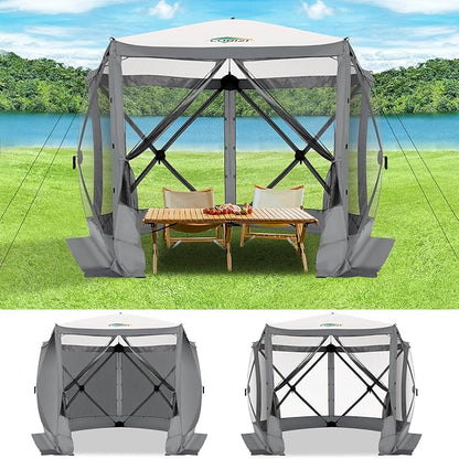 COBIZI 10x10ft Pop up Gazebo Screen House Tent for Camping, Pop-up Camping Canopy with Sidewalls,Portable Outdoor Quick-Set Hub Tent with Carrying Bag&Ground Stakes,Gray(Upgraded 2.0)