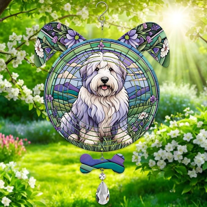 Old English Sheepdog Dog Ears Wind Spinner, Old English Sheepdog Wind Spinner Hanging for Yard and Garden V02