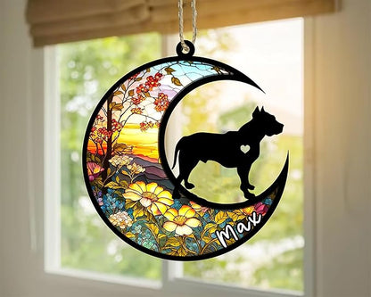Personalized Dog Memorial, Custom Name Pit Bull Dog Christmas Ornament with Name, Custom Breeds, Pet Loss Light Catcher, Gifts for Lovers Loss of Pet Sympathy on Mothers Day Christmas