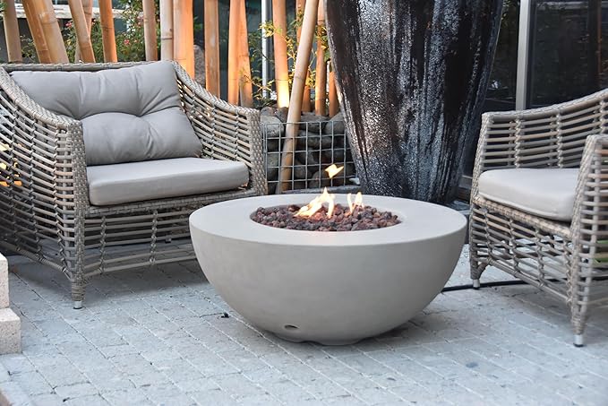 AMS Fireplace | Modeno | Roca | Fire Pit Table | Cover and Lava Rocks Included | (Fuel: Propane Gas - Light Gray)