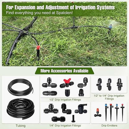 Push-to-Connect Drip Irrigation System Adjustable Irrigation System for Garden Raised Bed Automatic Plant Watering System Complete Drip Irrigation Kit with Drip Emitters, Tubing, Connectors