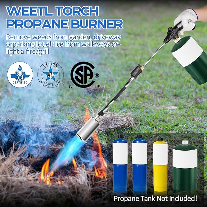 Siasky Weed Torch Propane Burner 1,200,000 BTU, Propane Weed Torch with Push Button Igniter, Flame Weeder Torch for Weeds, Snow Melting, Asphalt, Garden, Roofing, Weed Torch Kit for Outdoor Use