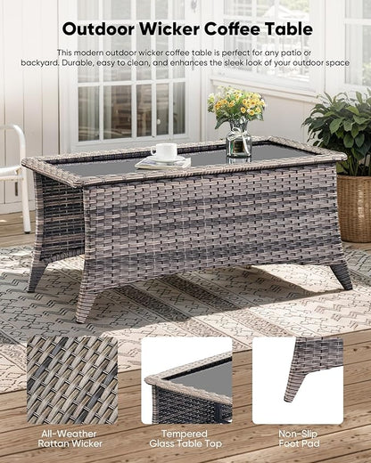 HUMMUH 8 Pieces Wicker Patio Furniture Set with Patio Swivel Chairs Set of 4,High Back Outdoor Sofa Coffee Table Ottomans,6 Inch Thick Cushions Outdoor Conversation Set for Porch, Balcony, Deck