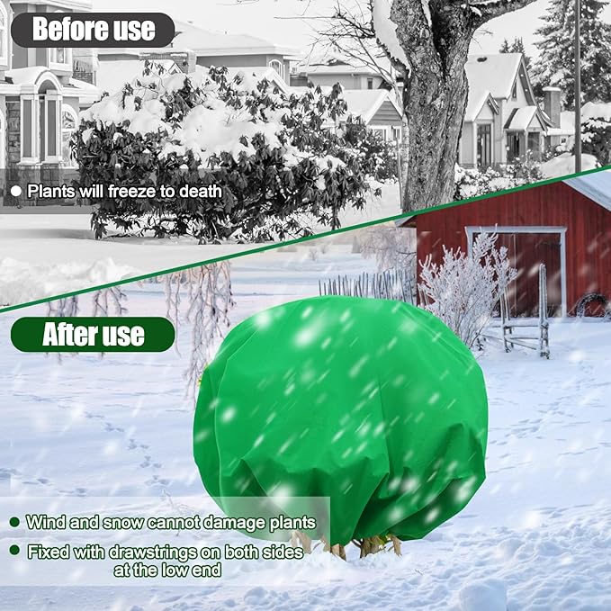 NNG 2PCS 6.1ft Dia. Round Winter Plant Covers Reusable Tree Freeze Protection with Drawstring Potted Plant Frost Blanket Outdoor Shrub Plant Cover for Winter Garden Potted Vegetable