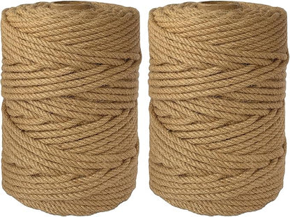 2-Pack Natural Jute Twine Rope, 6mm x 656ft Heavy Duty & Eco-Friendly - for Crafts, Gardening, Cat Scratching Post, Bundling & Hanging, 328Feet/Roll