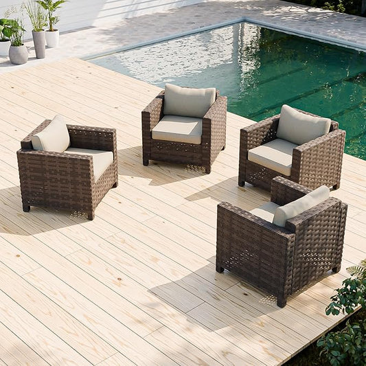 COOS BAY Lanai Chic Outdoor Chair Set of 4, Deep Seating Patio Chairs, Modern Outdoor Armchairs, 4 Pieces, Brown/Beige