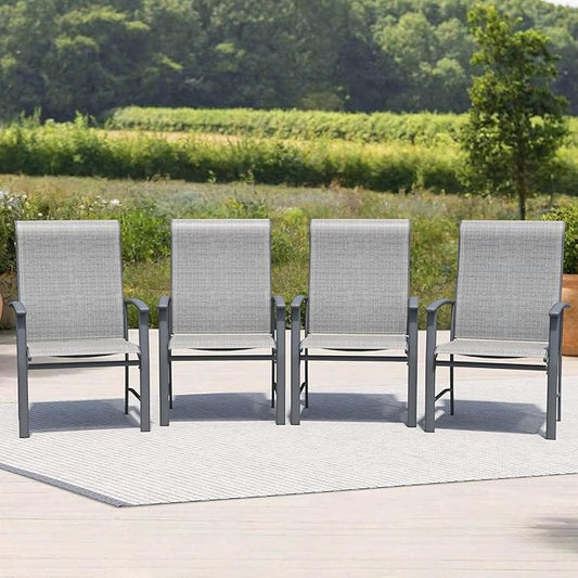 Outdoor Dining Chairs Set of 4, Stackable Patio Chairs with Metal Frame & Textilene Fabric, Perfect for Patio Garden Deck, Grey