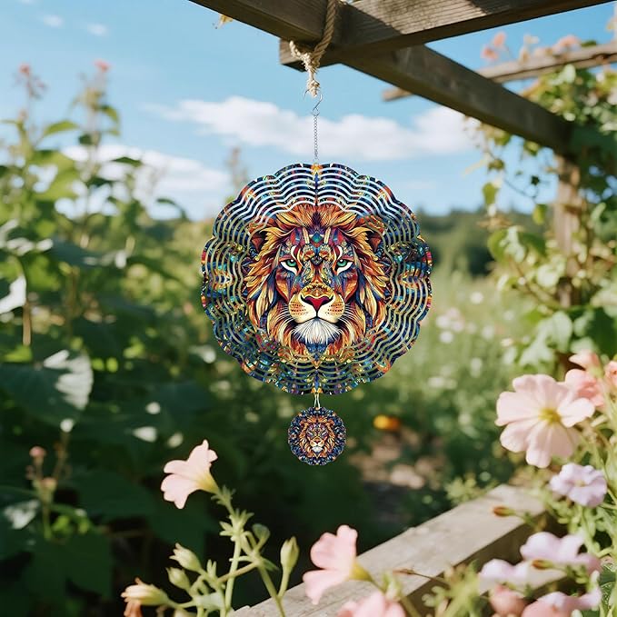Wind Spinners Outdoor, Vintage Indian Lion 3D Stainless Steel Wind Sculpture Spinner for Garden Outside Hanging Decor Mother's Day Christmas Birthday Gifts for Women Men Mom Nana 7.8 in