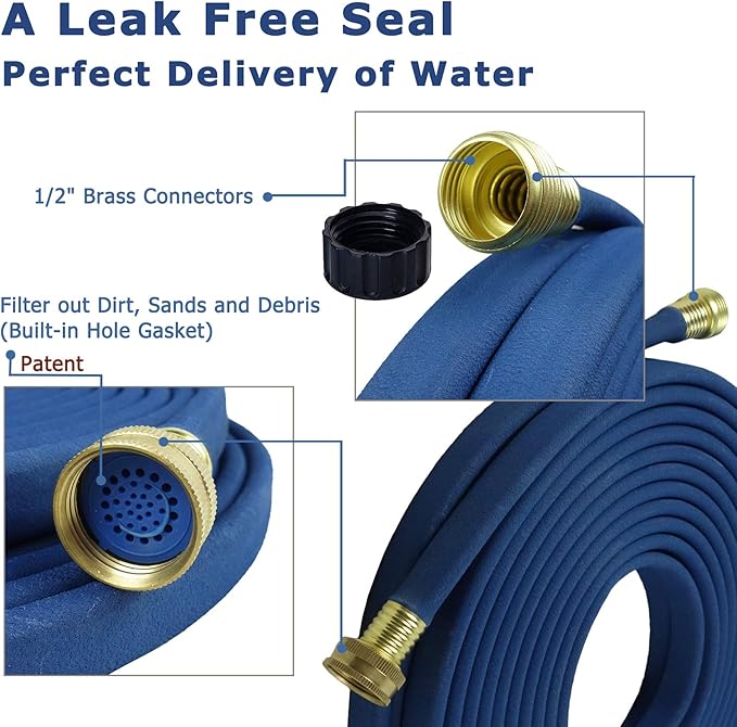 Garden Flat Soaker Hose 1/2 in x 25ft,More Water Leakage, Heavy Duty Metal Hose Connector Ends, Perfect Delivery of Water,Garden Flower Bed and Vegetable Patch,Landscaping, Savings 80% Water