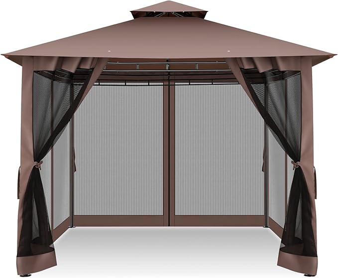COBIZI Gazebo with Improved Cold-Proof Nettings Winter Gazebos on Clearance Heavy Duty Gazebo Double Roof with Metal Frame Gazebo Tent for Patio, Deck (Frame Thickened)