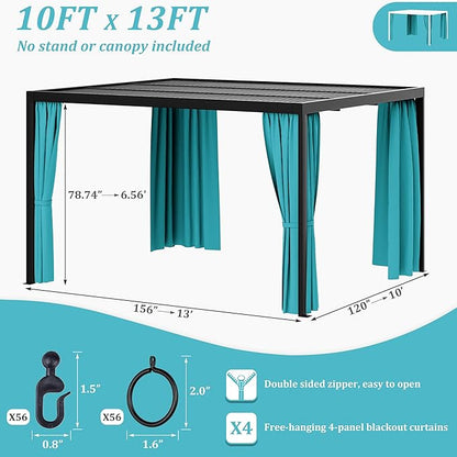 Gazebo Universal Replacement Privacy Curtain,10'×13' Gazebo Outdoor Waterproof Curtains, 4-Panels Sidewall Curtains with Double Zipper for Patio Canopy, Garden and Backyard (Curtain Only)