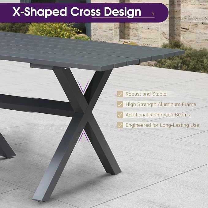 PURPLE LEAF 9 Pieces Outdoor Metal Furniture Set Patio Conversation Sets Dining Set, 1 Square Dining Table and 8 Modern Chairs with Cushions Seat Taupe