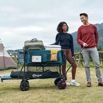 Portal Collapsible Large Double Decker Wagon with Brakes, 660lb Foldable Heavy Duty Utility Wagon Cart, 400L All-Terrain Big Wheels & 54" Extra Long Extender for Sports, Camping & Outdoor Use