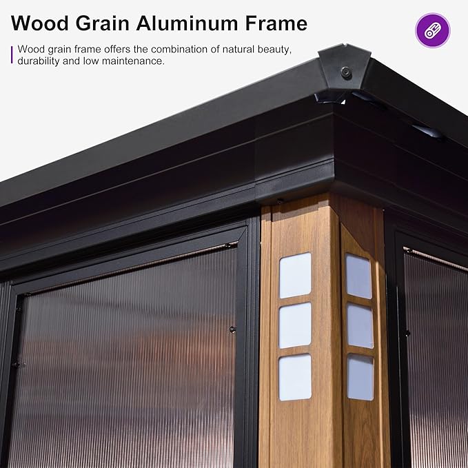 PURPLE LEAF 12' X 20' Sunroom Patio Hardtop Gazebo Double Top Galvanized Steel Roof Outdoor Screen House Aluminum Solarium Backyard Sun Room